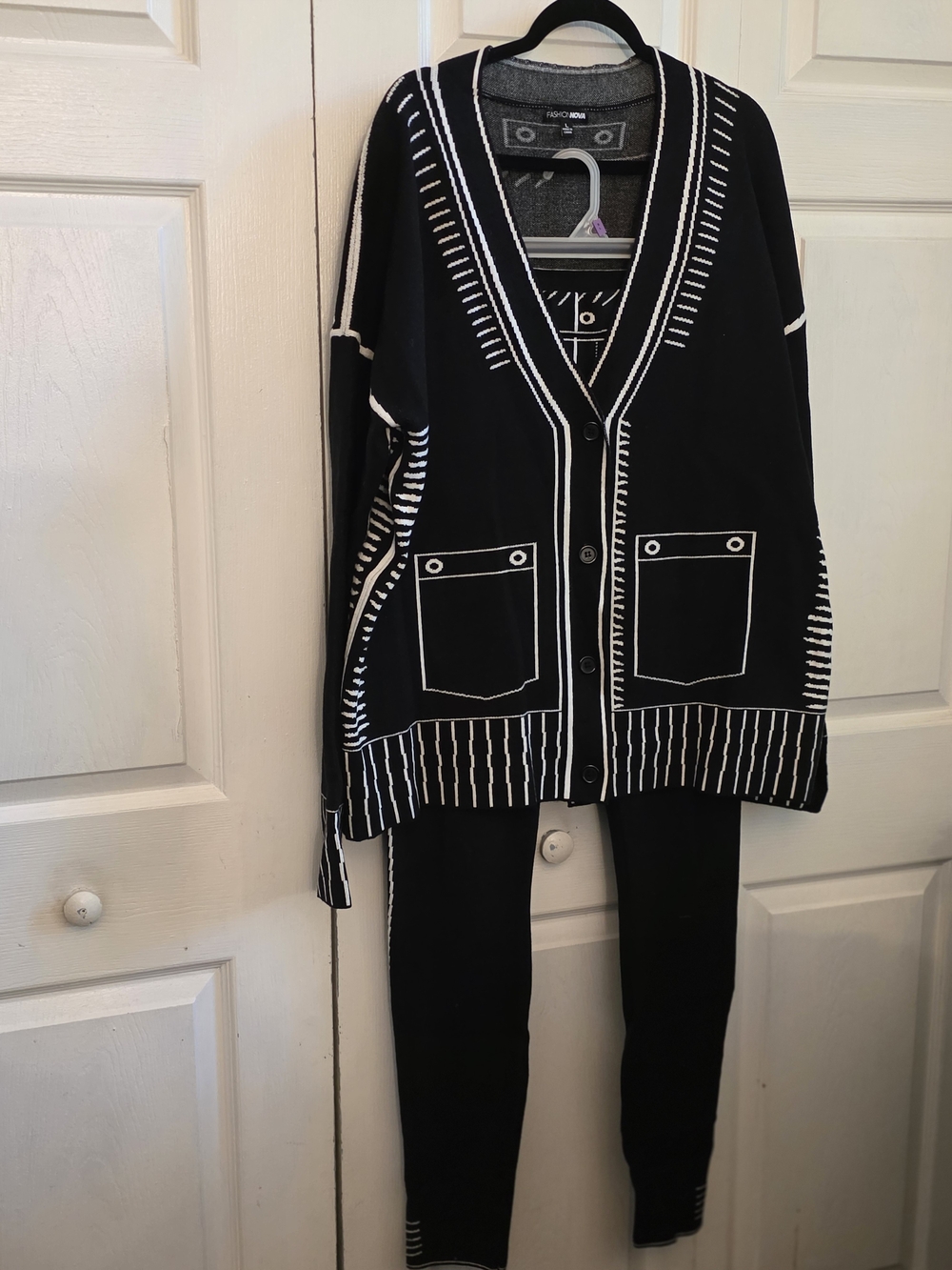 Fashion Nova Black & White Knit Cardigan and Leggings Set